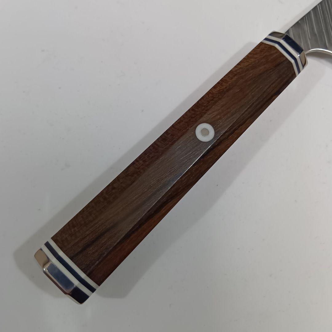 鬼反り切付型 V金10号 9層ダマスカス鋼 筋引 包丁 22cm 黒檀八角柄