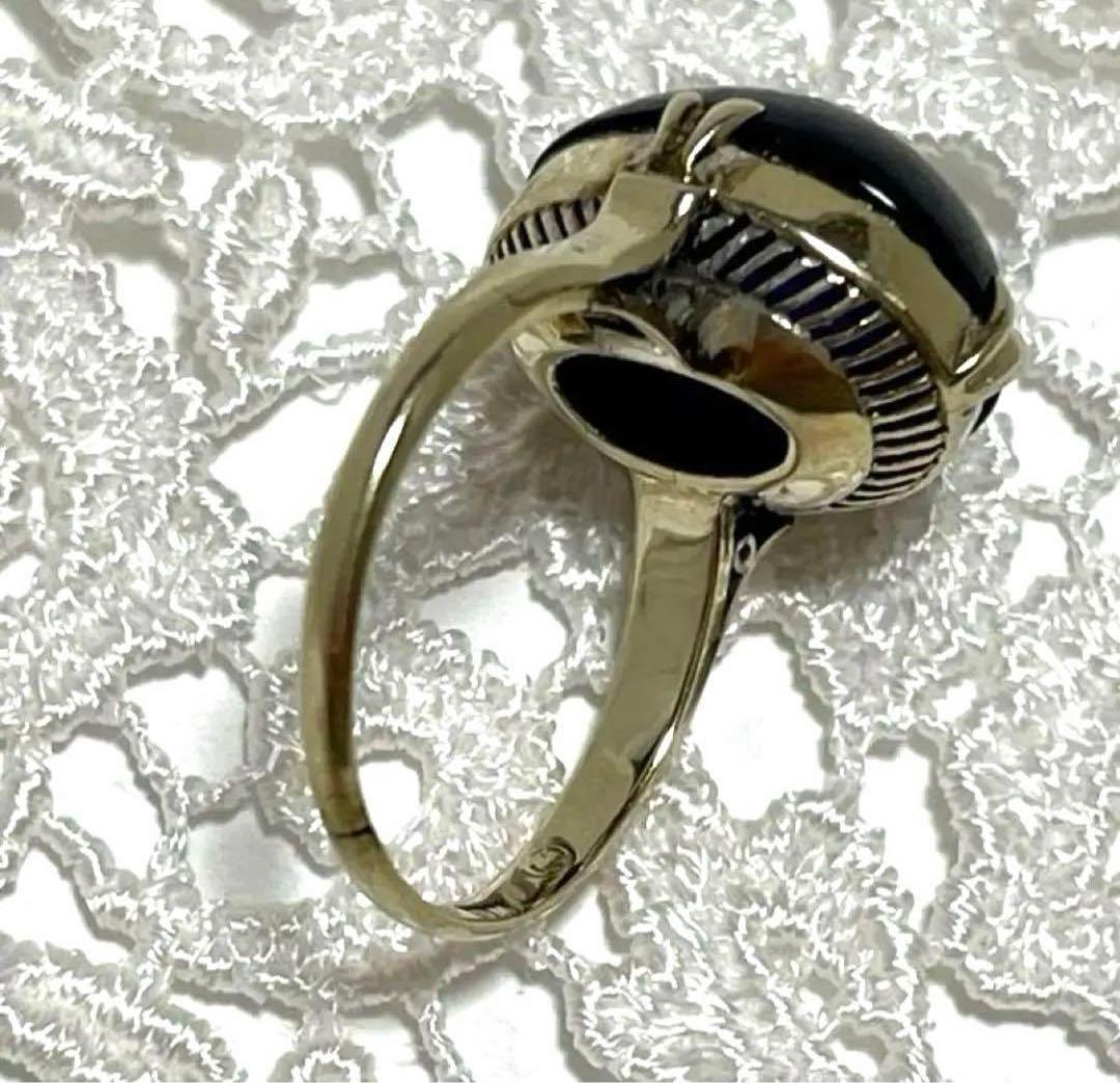 k14WG アメジストカボション リング 千本透かし レトロ