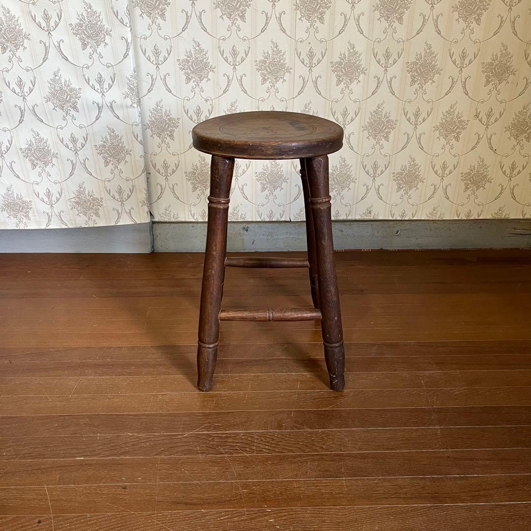【アンティーク】木製 スツール 丸椅子 花台 昭和レトロ 古道具 古民家 古家具