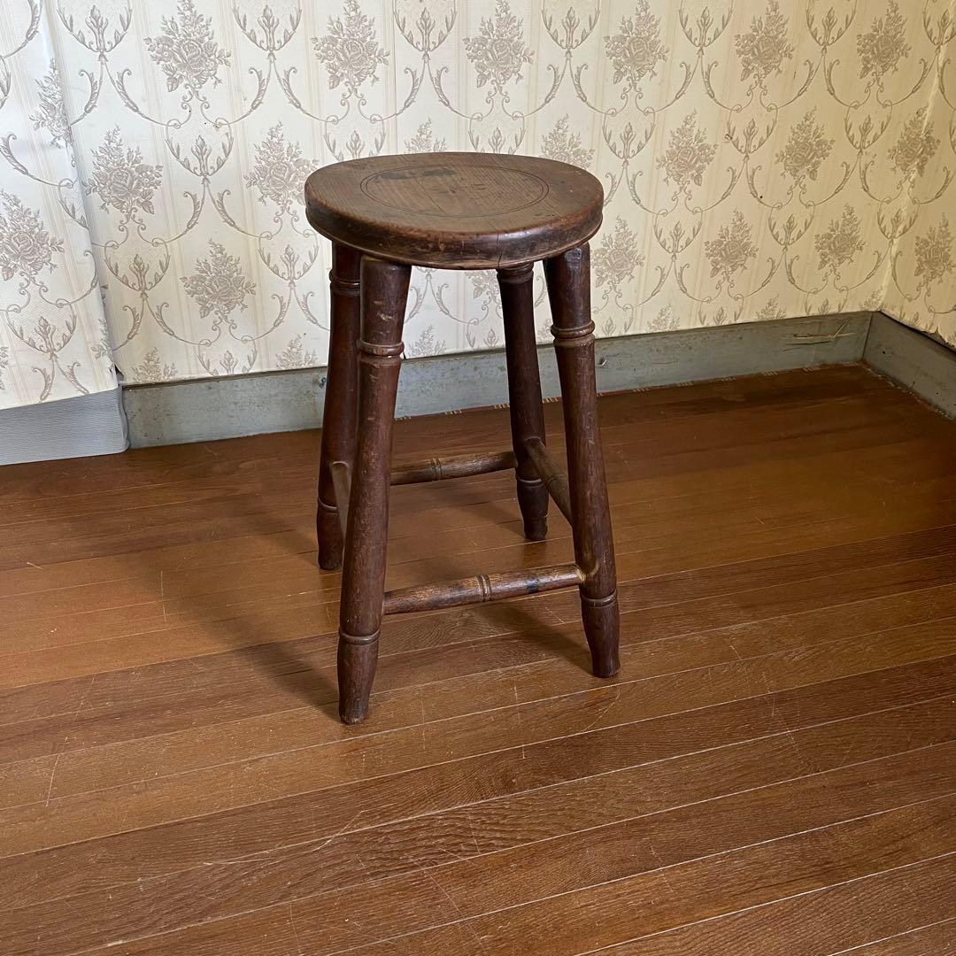 【アンティーク】木製 スツール 丸椅子 花台 昭和レトロ 古道具 古民家 古家具