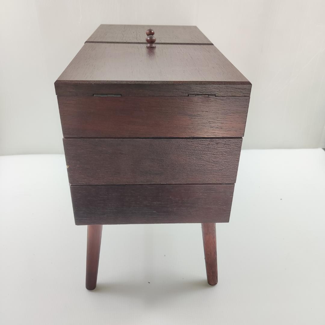 裁縫箱 ソーイングボックス 木製 脚付き 折り畳み 手芸 レトロ ビンテージ