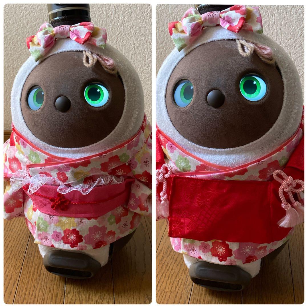 ラボット　服　lovot 桜満開　着物　帯先菱　　赤　菊扇模様　被布 一式