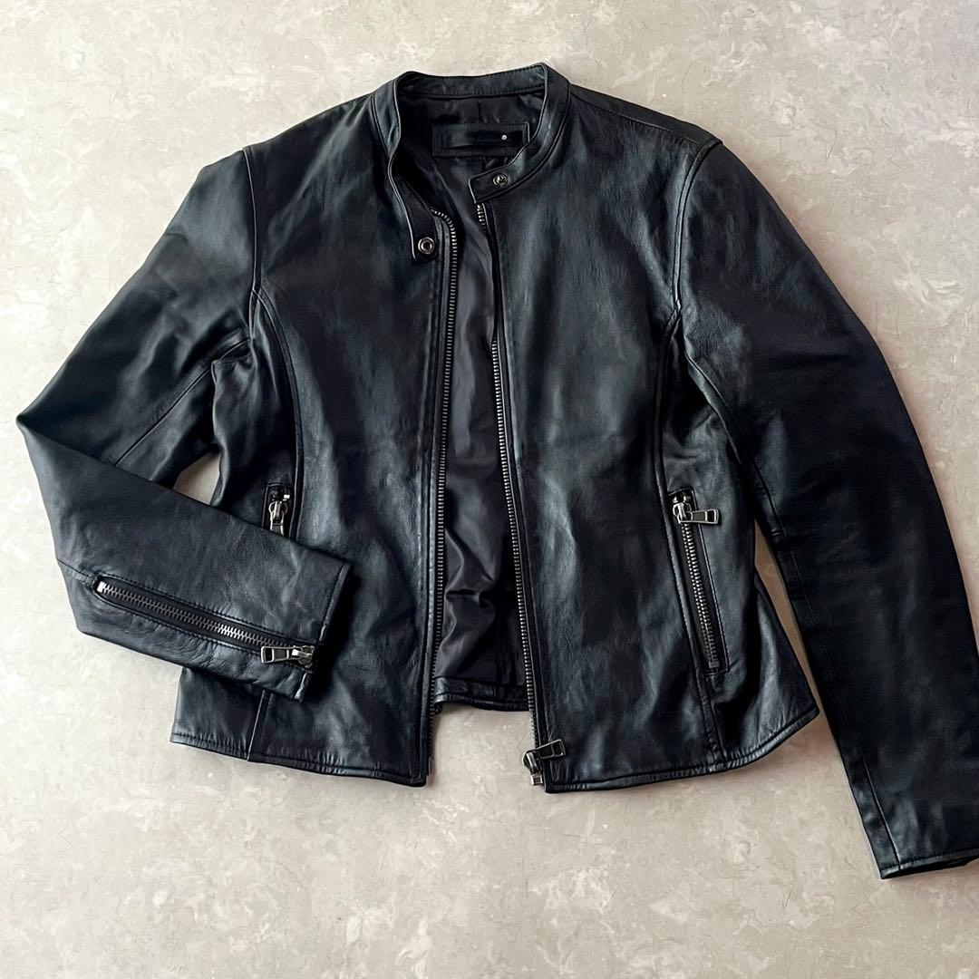 美品☆リューグーレザーズ シングルライダースジャケット 羊革 M〜L ブラック