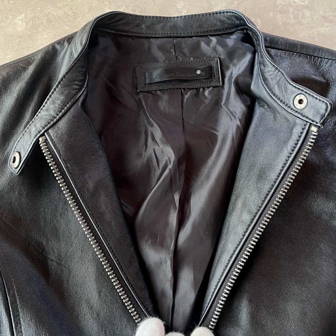 美品☆リューグーレザーズ シングルライダースジャケット 羊革 M〜L ブラック