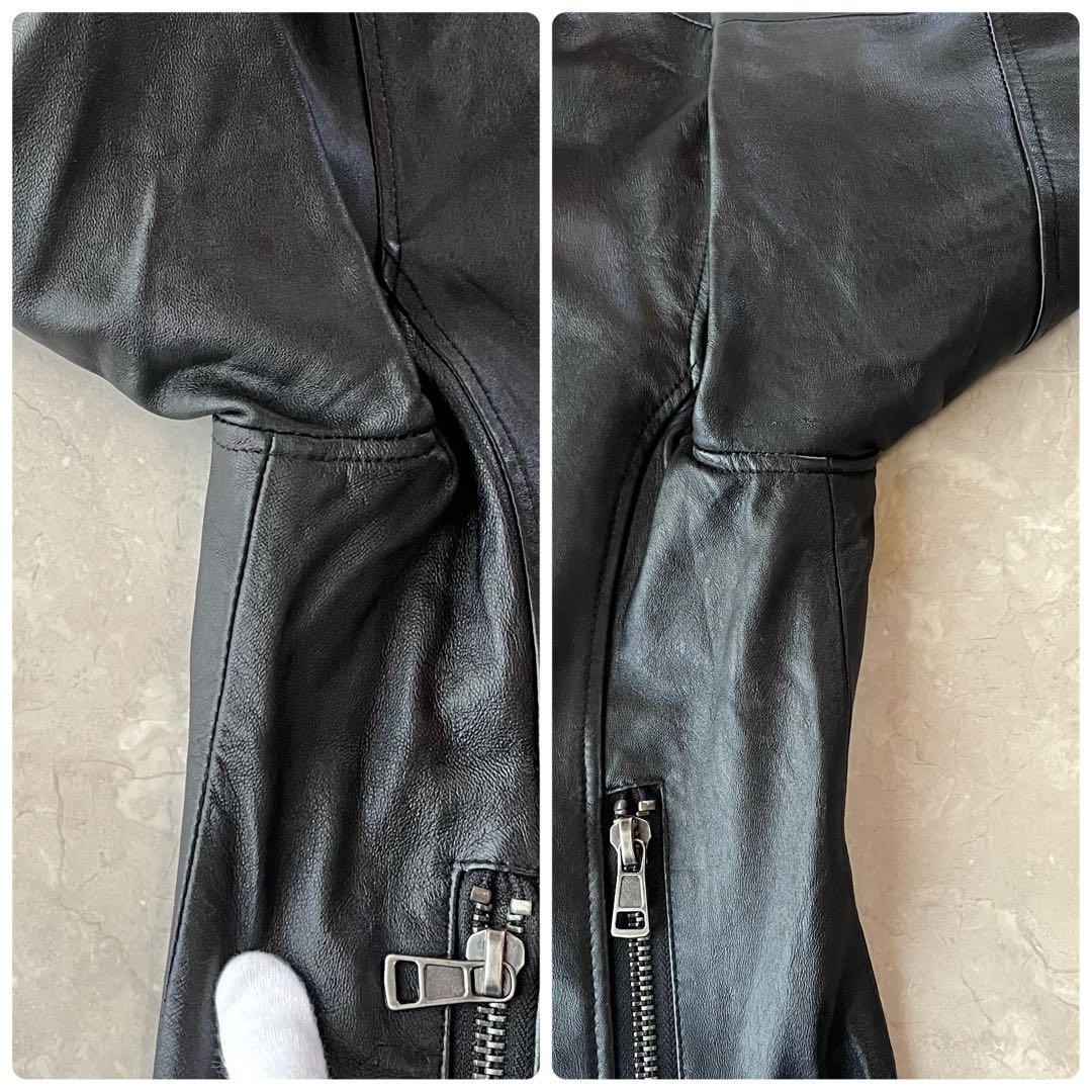 美品☆リューグーレザーズ シングルライダースジャケット 羊革 M〜L ブラック