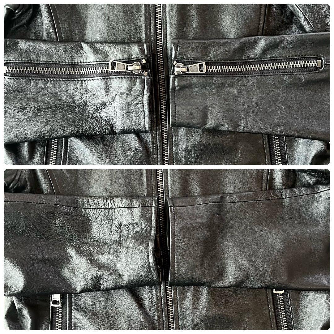 美品☆リューグーレザーズ シングルライダースジャケット 羊革 M〜L ブラック