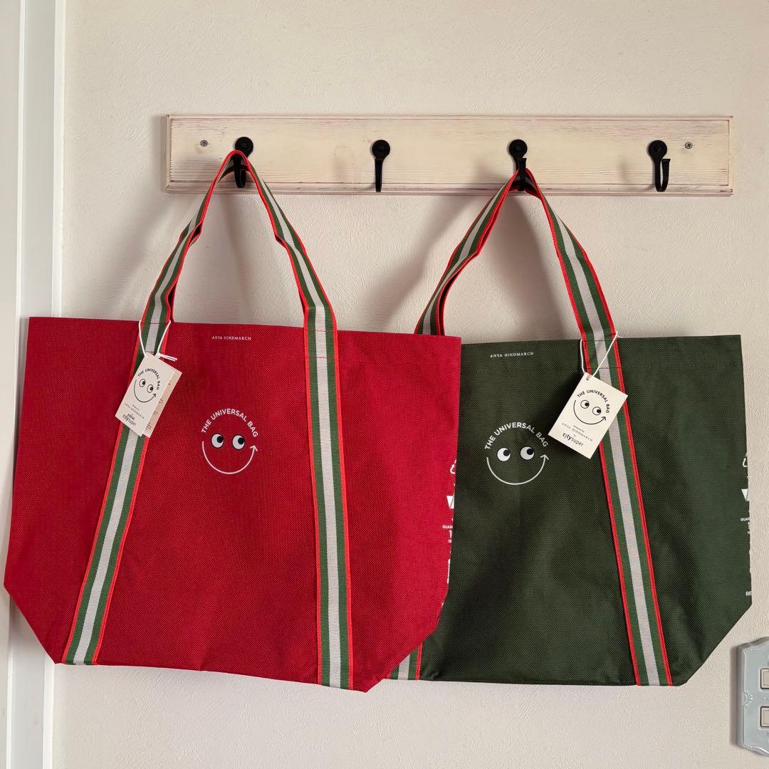アニヤハインドマーチ 香港 トートバッグ　赤緑2個セット