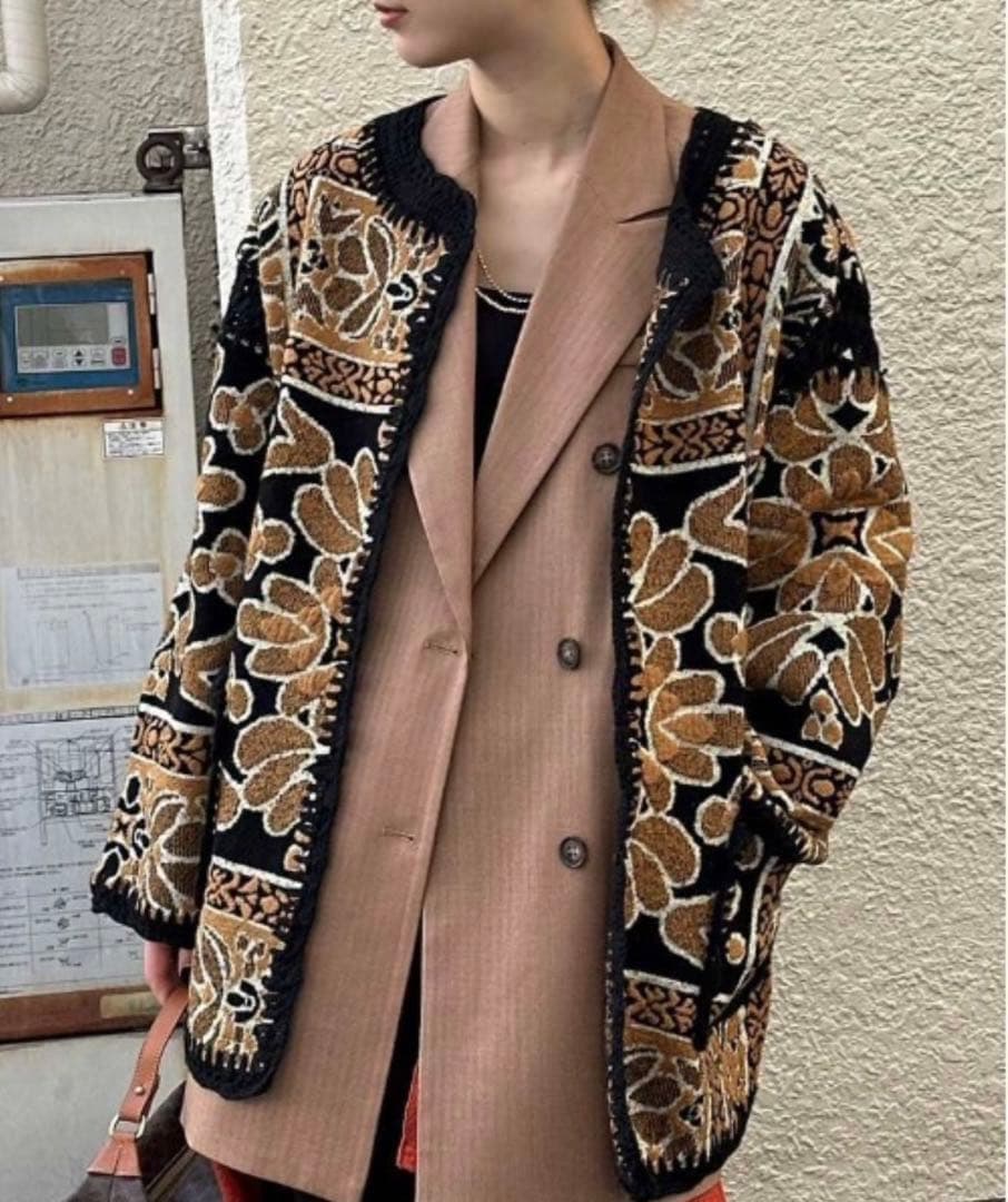 2601031 RUG PATTERN KNIT JACKET オレンジ