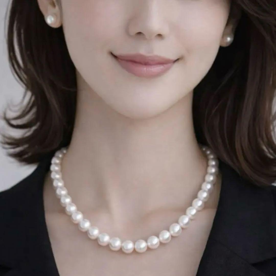 干渉色◎✨大珠8.5mm あこやパールネックレス オールノット仕上　イヤリング付
