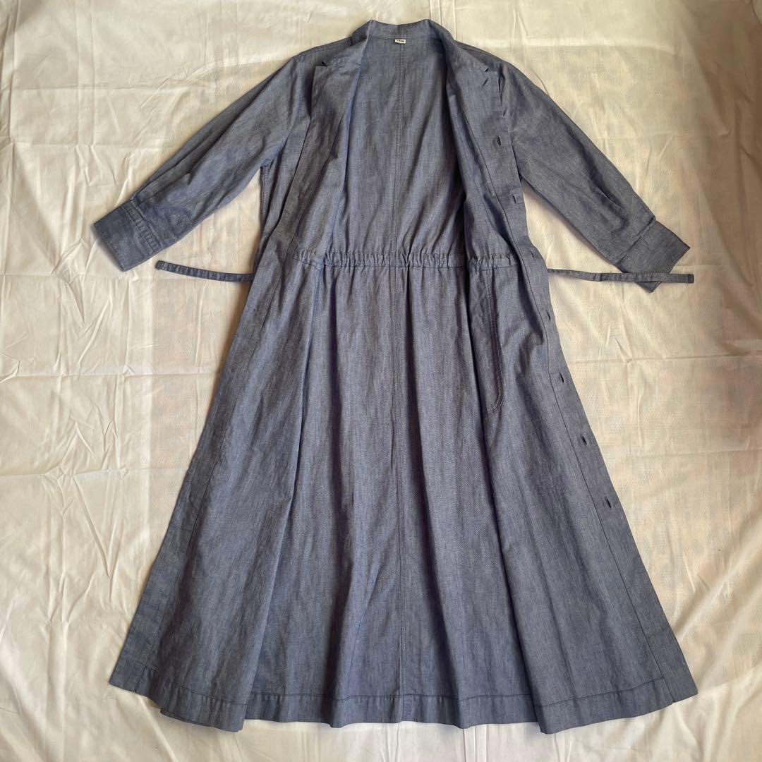 45R ロングワンピース Mサイズ ウエストリボン コットン マキシ丈 ブルー