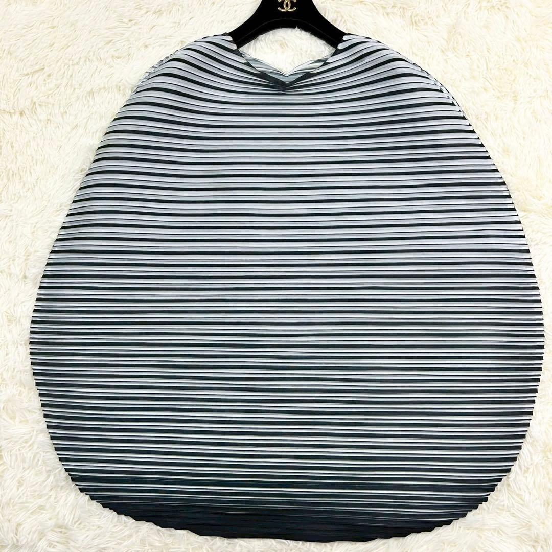良品　プリーツプリーズ　チュニック　総プリーツ　ストライプ　グレー　3