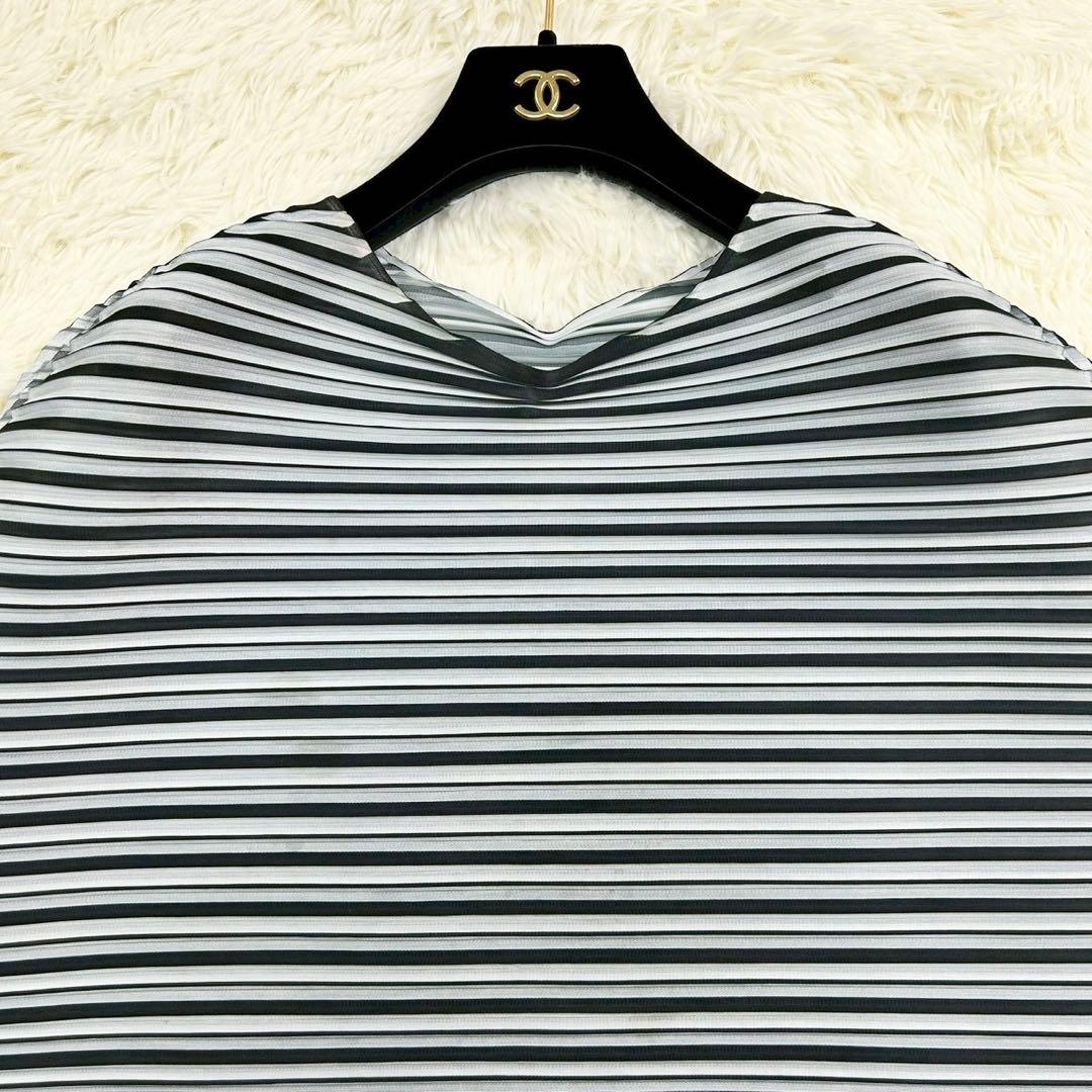 良品　プリーツプリーズ　チュニック　総プリーツ　ストライプ　グレー　3