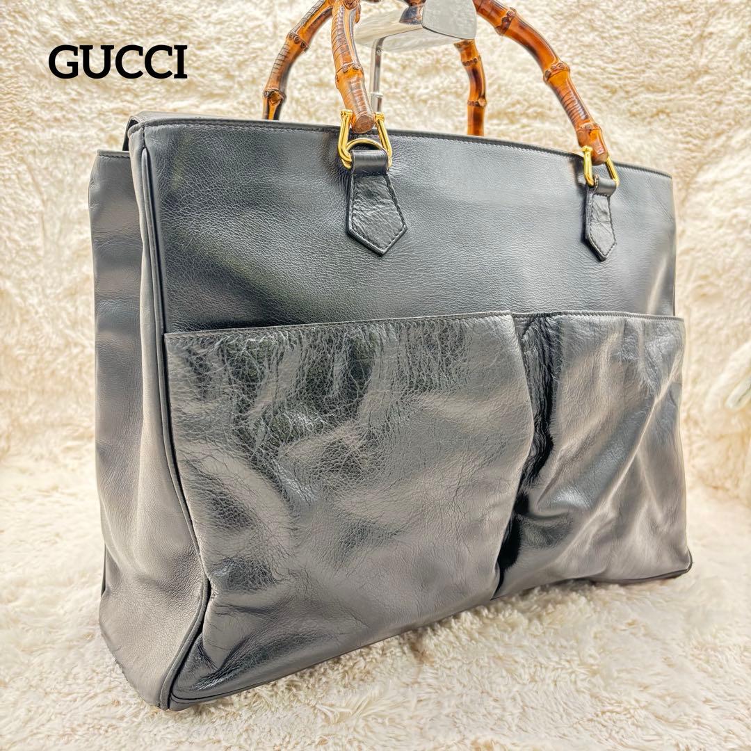 ✨美品✨GUCCI ハンドバック レザー 黒 ビジネスバック バンブー