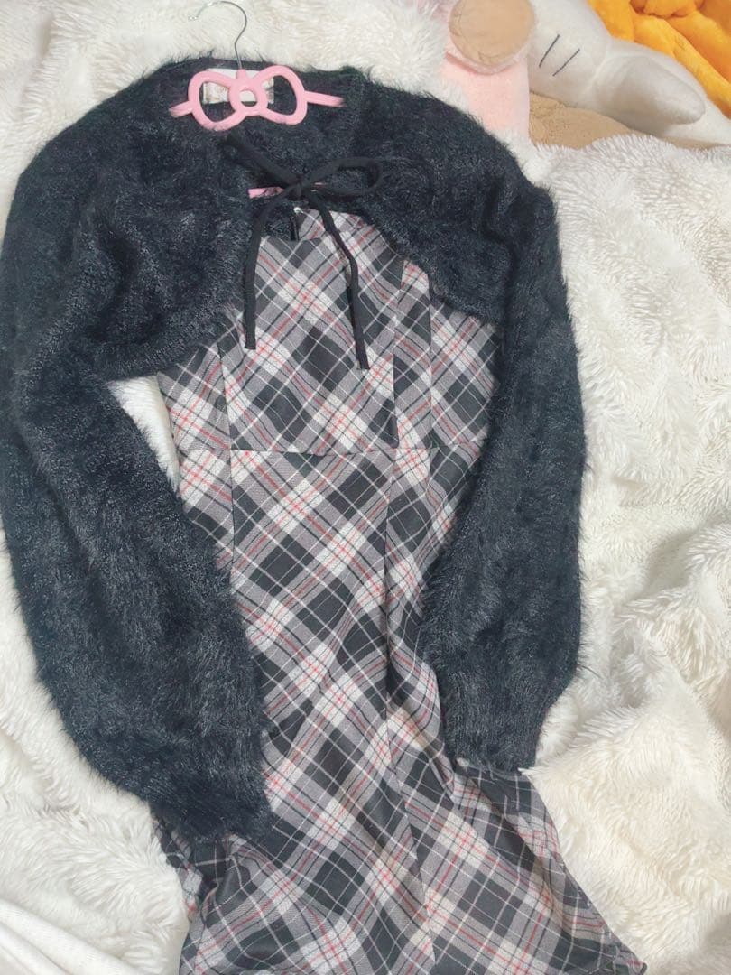 ミシェルマカロン ♡シャギーボレロsetチェックワンピ♡