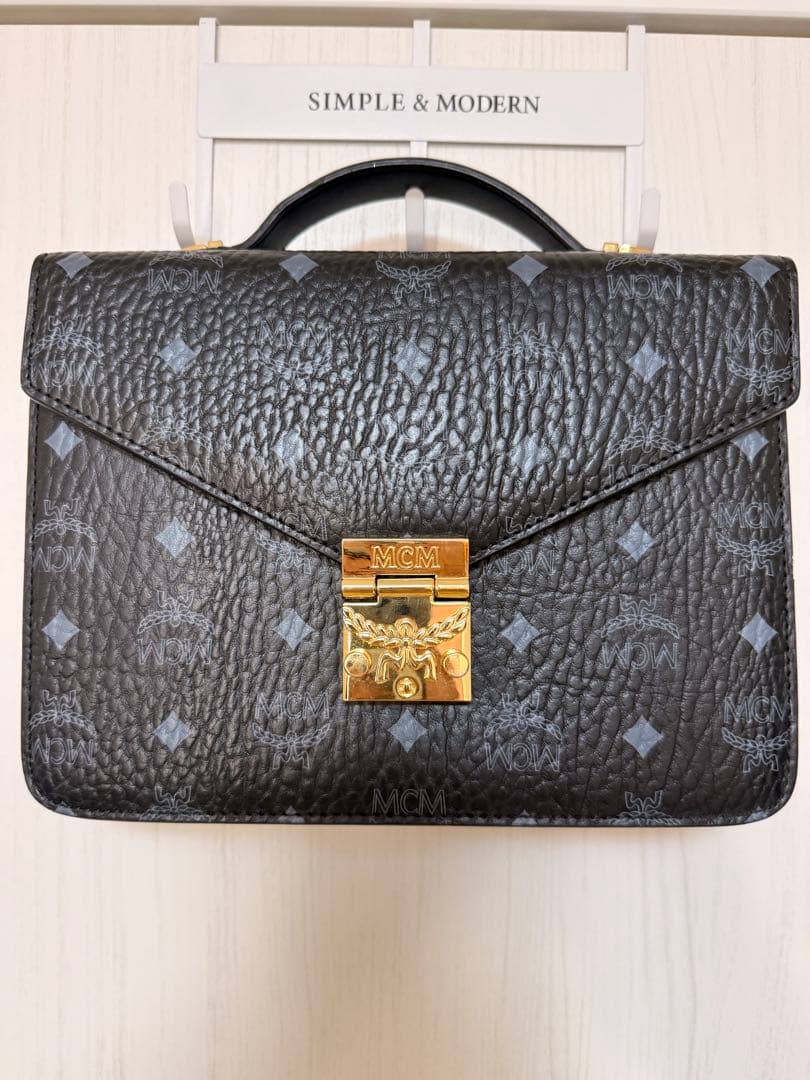 MCM ブラックレザーハンドバック2wayショルダーバッグ