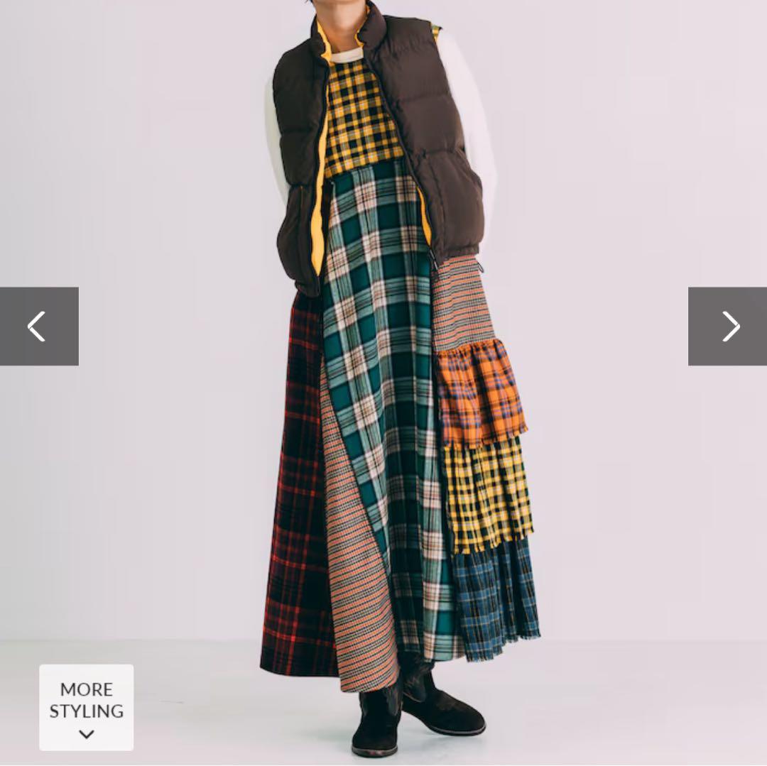 Freada バックオープンチェックアシメティアードワンピース