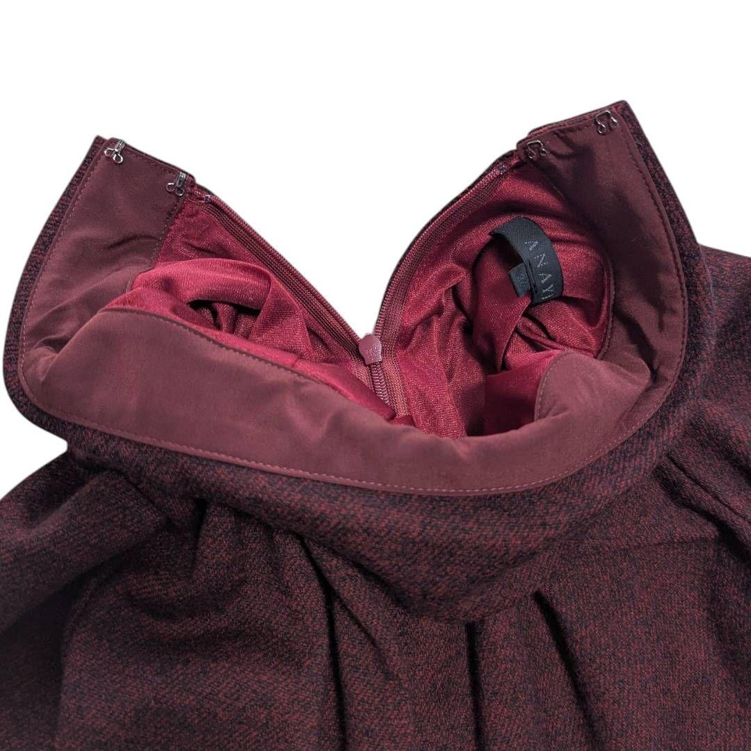 ANAYI アナイ ロールカラー ウール ワンピース Aライン ボルドー