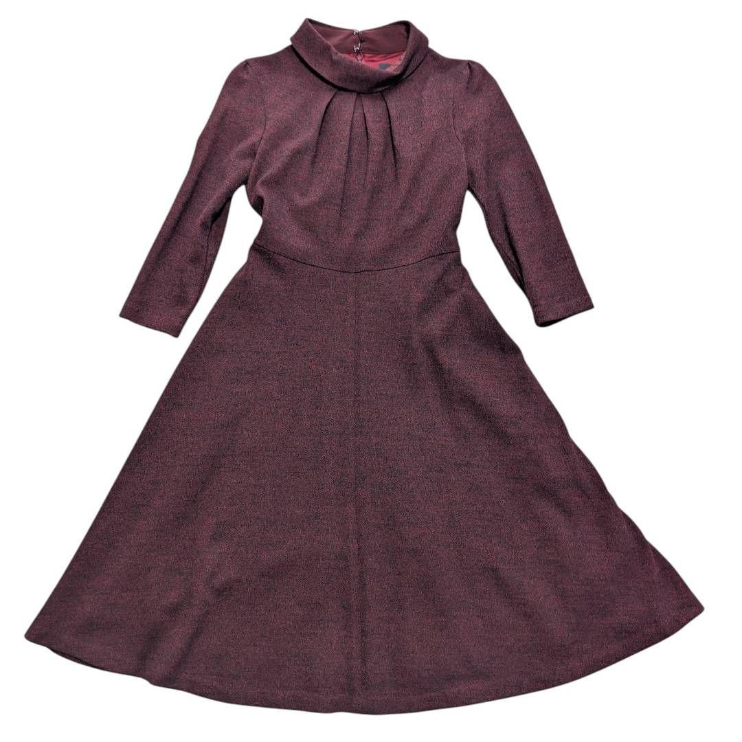 ANAYI アナイ ロールカラー ウール ワンピース Aライン ボルドー