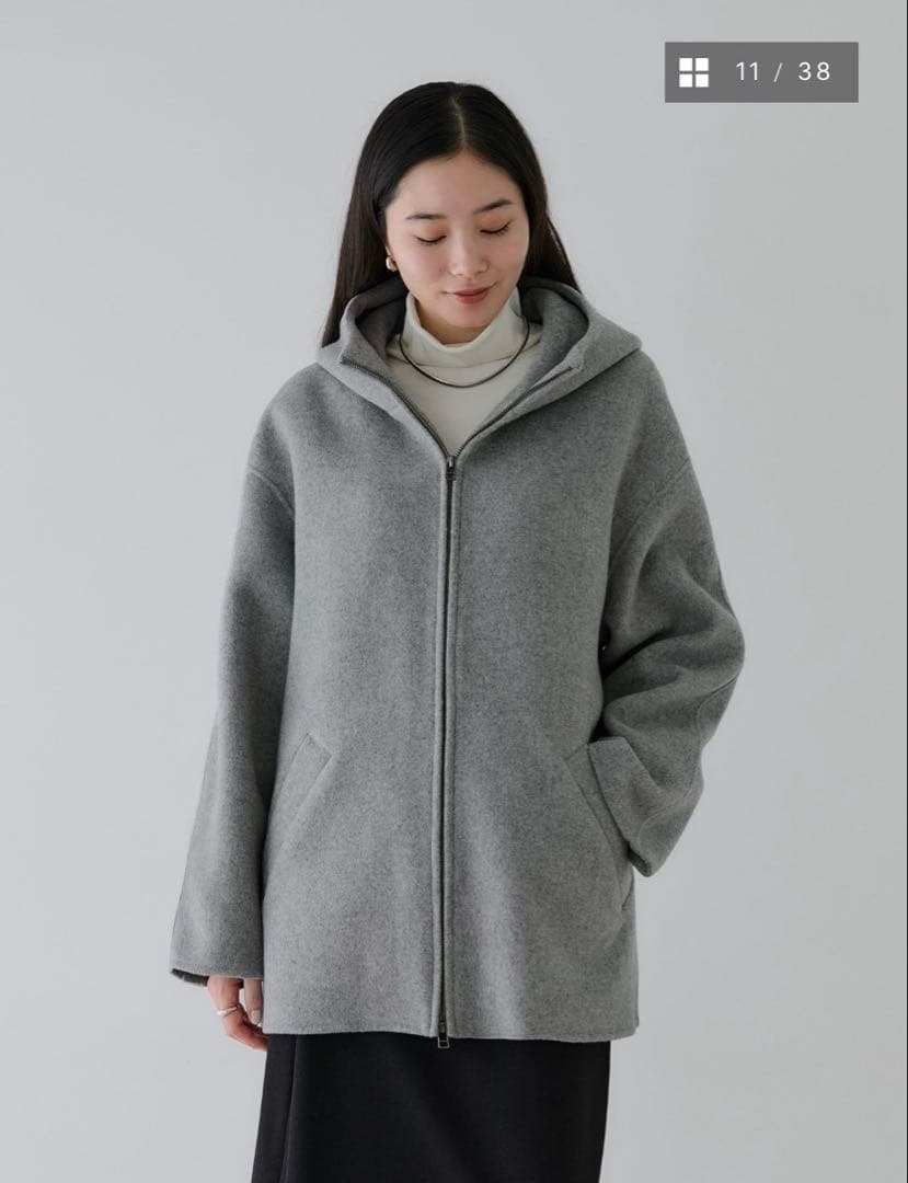 クルーレ crewre リバーフーデッドミドルコート　ライトグレー size1