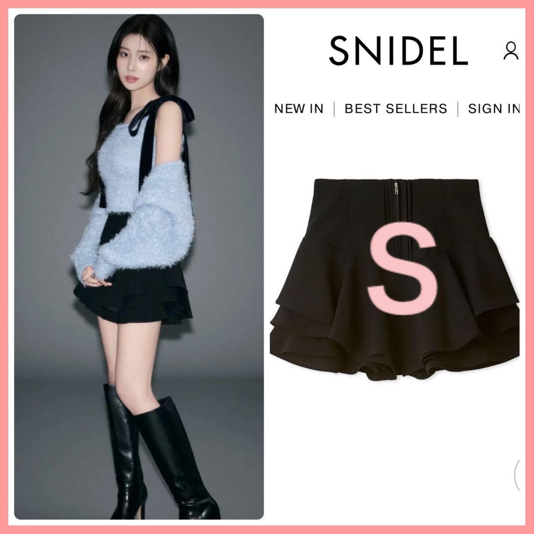 新作新品♥️ SNIDEL レイヤードフリルミニスカショーパン✨BLK Ｓサイズ