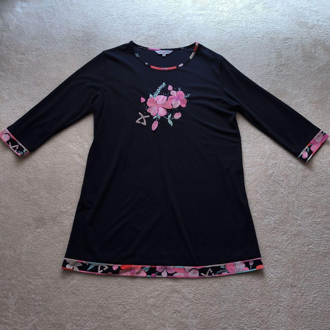 LEONARD SPORT 花柄刺繍 五分袖チュニック 42