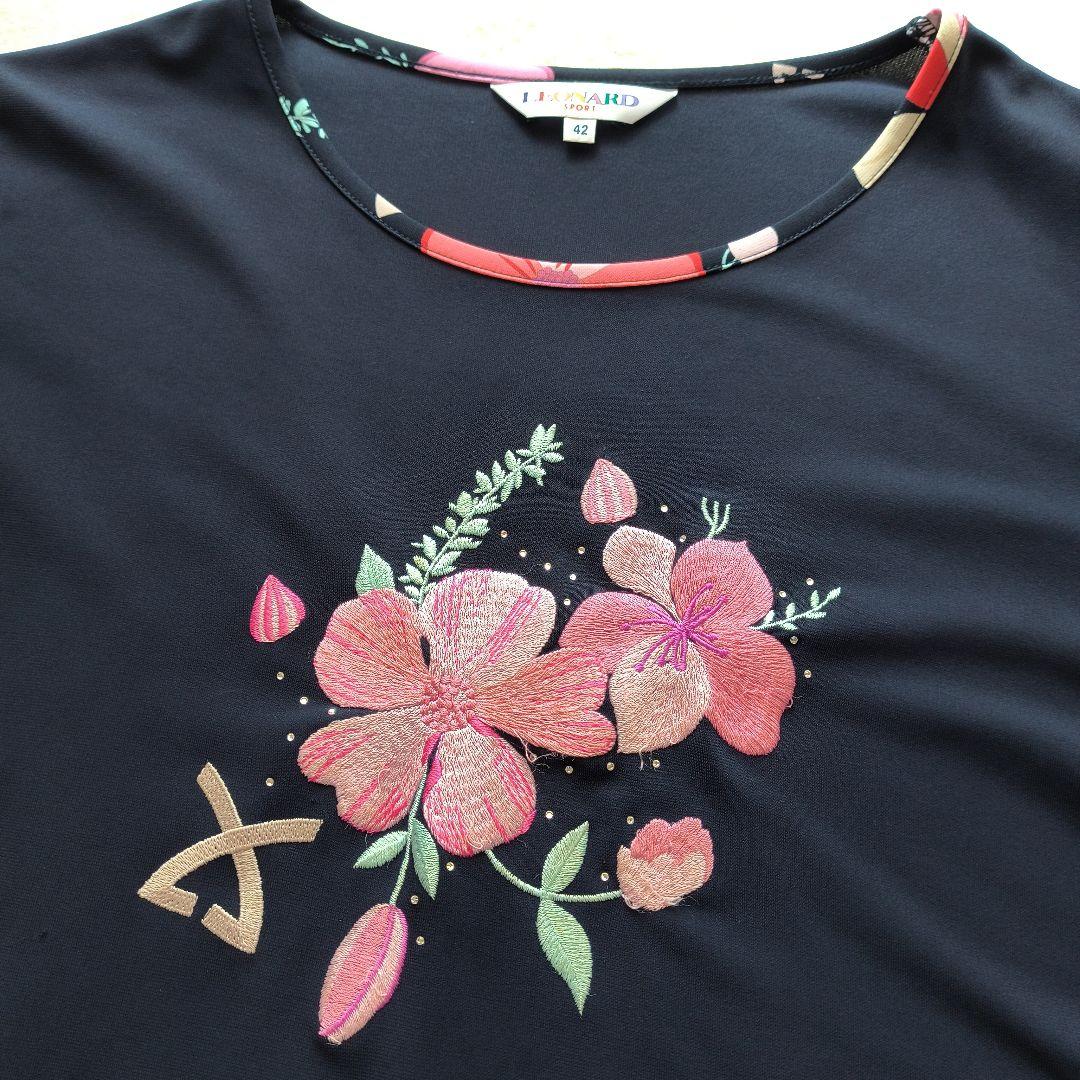 LEONARD SPORT 花柄刺繍 五分袖チュニック 42