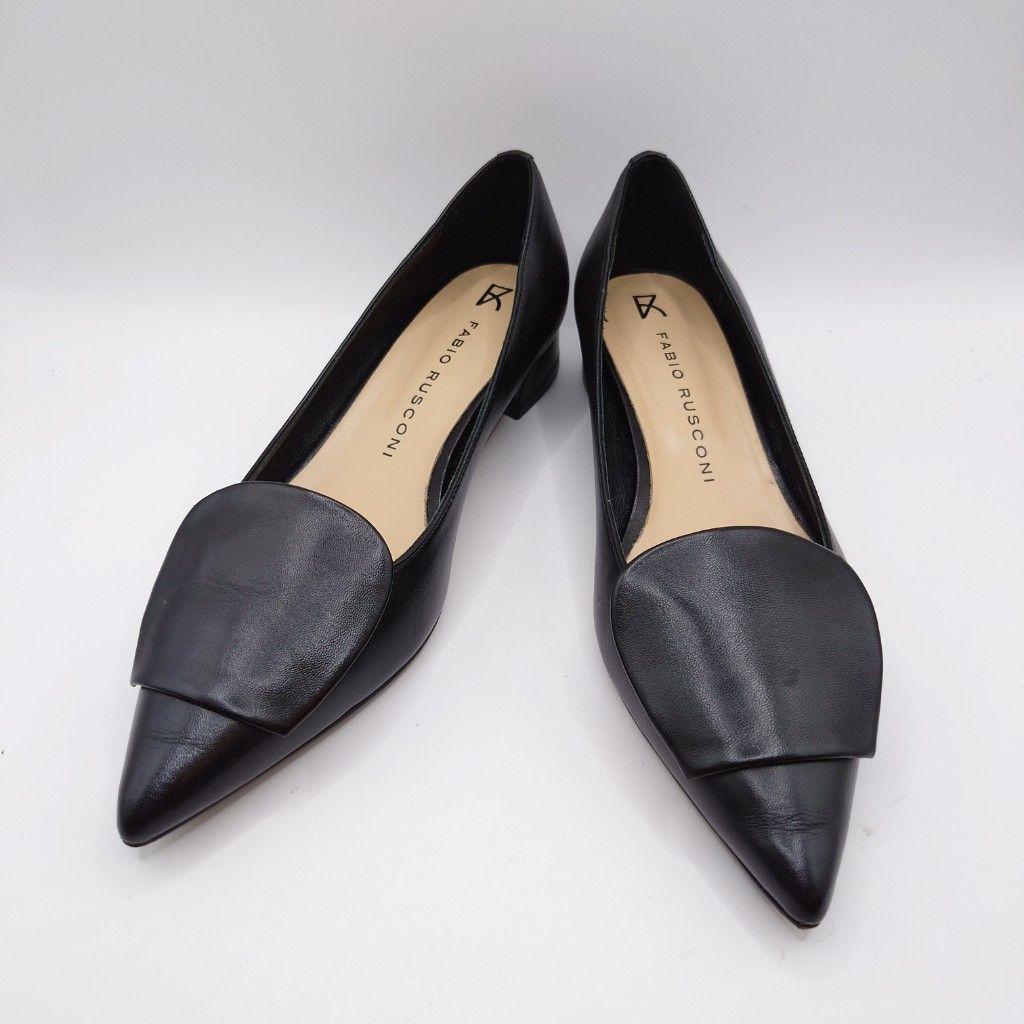 ファビオルスコーニ ブラックレザーポインテッドトゥフラットシューズ 25cm