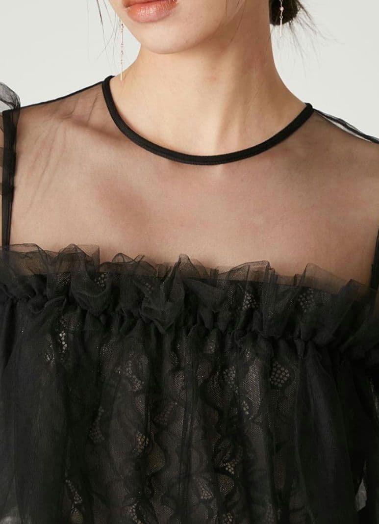 FRAY I.D シルバーリーフレースレイヤードドレス