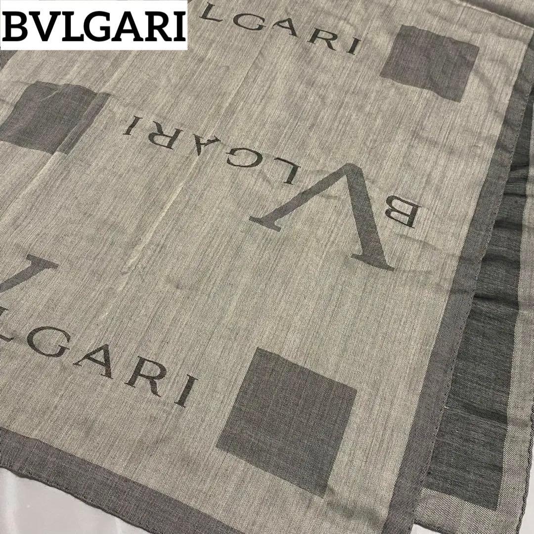 美品 ☆BVLGARI☆ ストール メンズ ロゴ ウール シルク グレー 箱付き