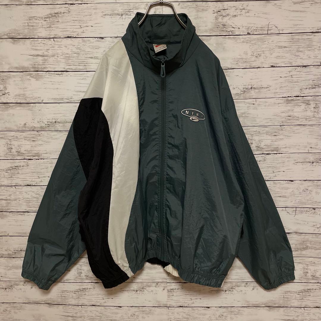 970【人気Lサイズ】ナイキ♤刺繍ロゴ　90s 銀タグ　ナイロンジャケット　希少