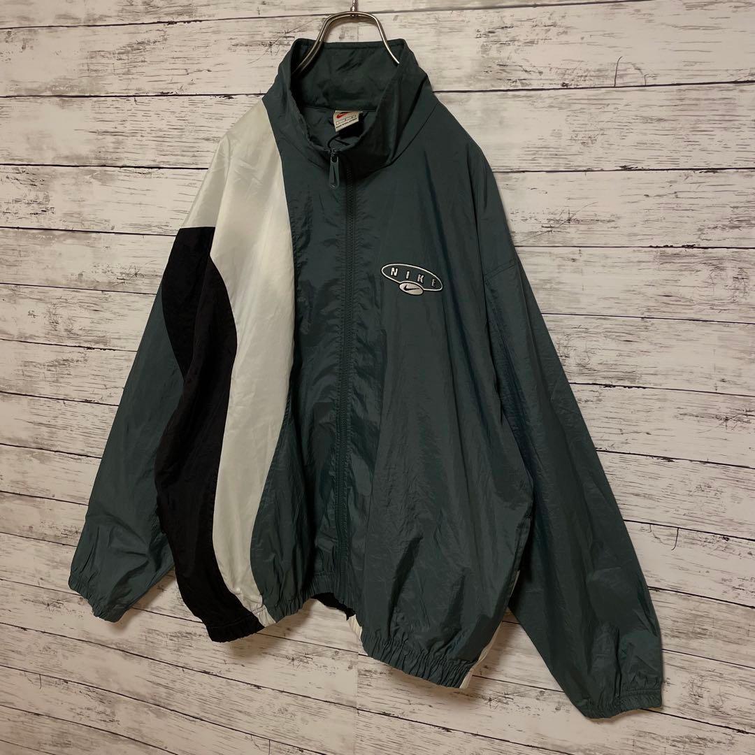 970【人気Lサイズ】ナイキ♤刺繍ロゴ　90s 銀タグ　ナイロンジャケット　希少