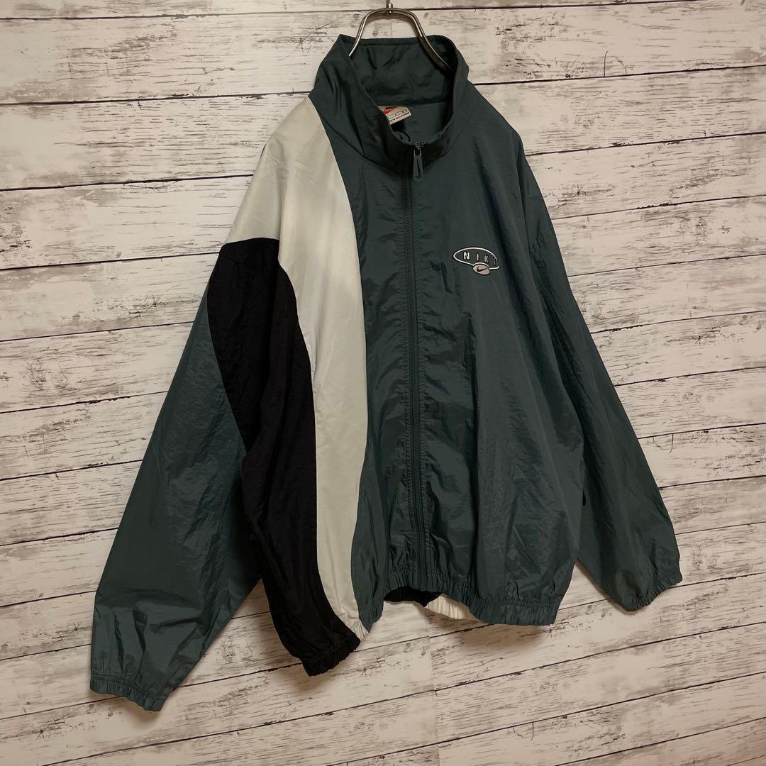 970【人気Lサイズ】ナイキ♤刺繍ロゴ　90s 銀タグ　ナイロンジャケット　希少