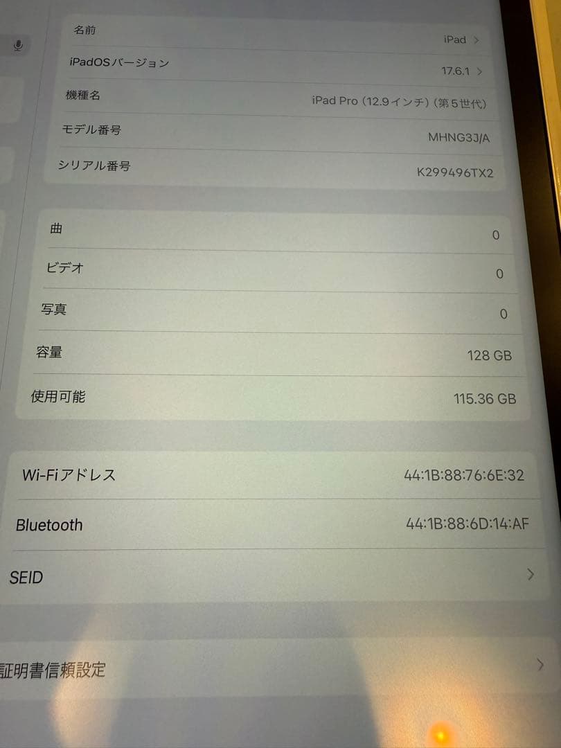 iPad Pro 12.9インチ シルバー　第5世代 128GB