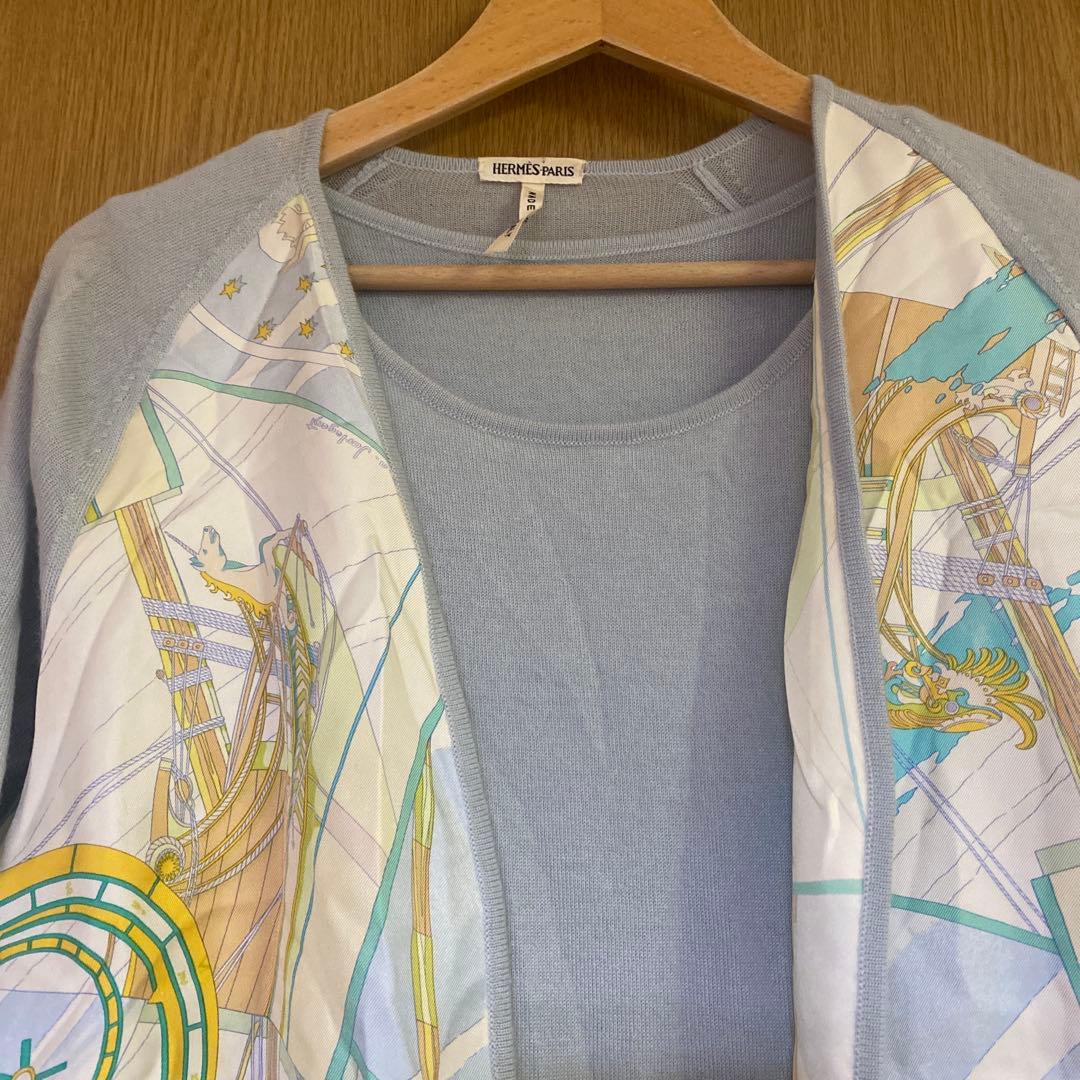 【送料無料】 HERMES アンサンブル カーディガン Mサイズ シルク 切替