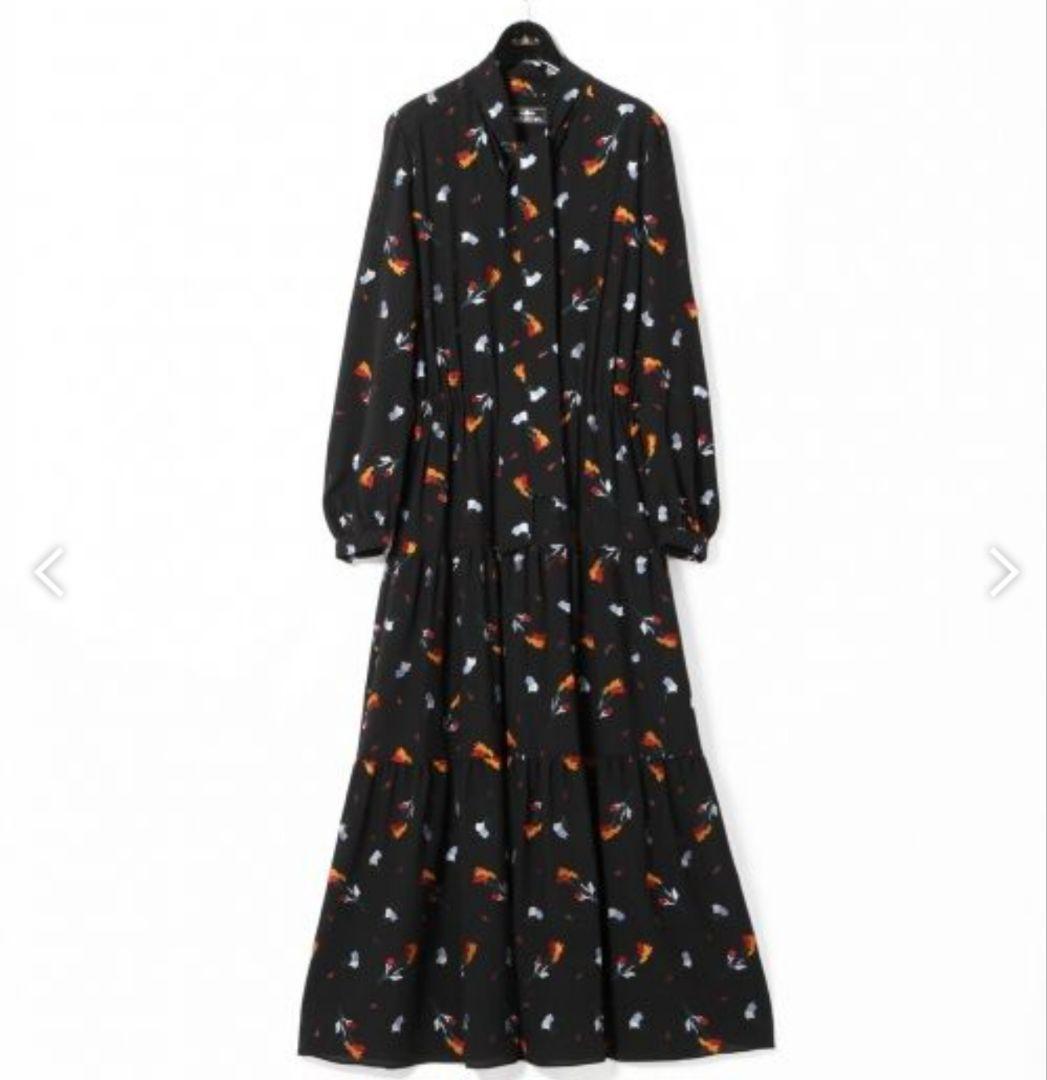 グレースコンチネンタル ボウタイ ティアード ロングワンピース 刺繍 花柄