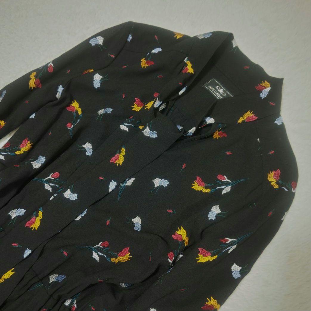 グレースコンチネンタル ボウタイ ティアード ロングワンピース 刺繍 花柄