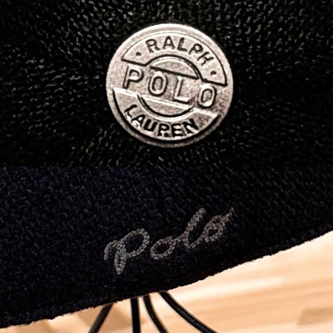 レア/廃番【ポロラルフローレン】パイル Pロゴ ウール ブレンド キャップ黒×紺