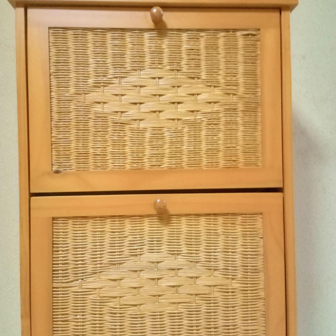 ラタン調ルーバー扉付き 3段薄型シューズラック/靴箱