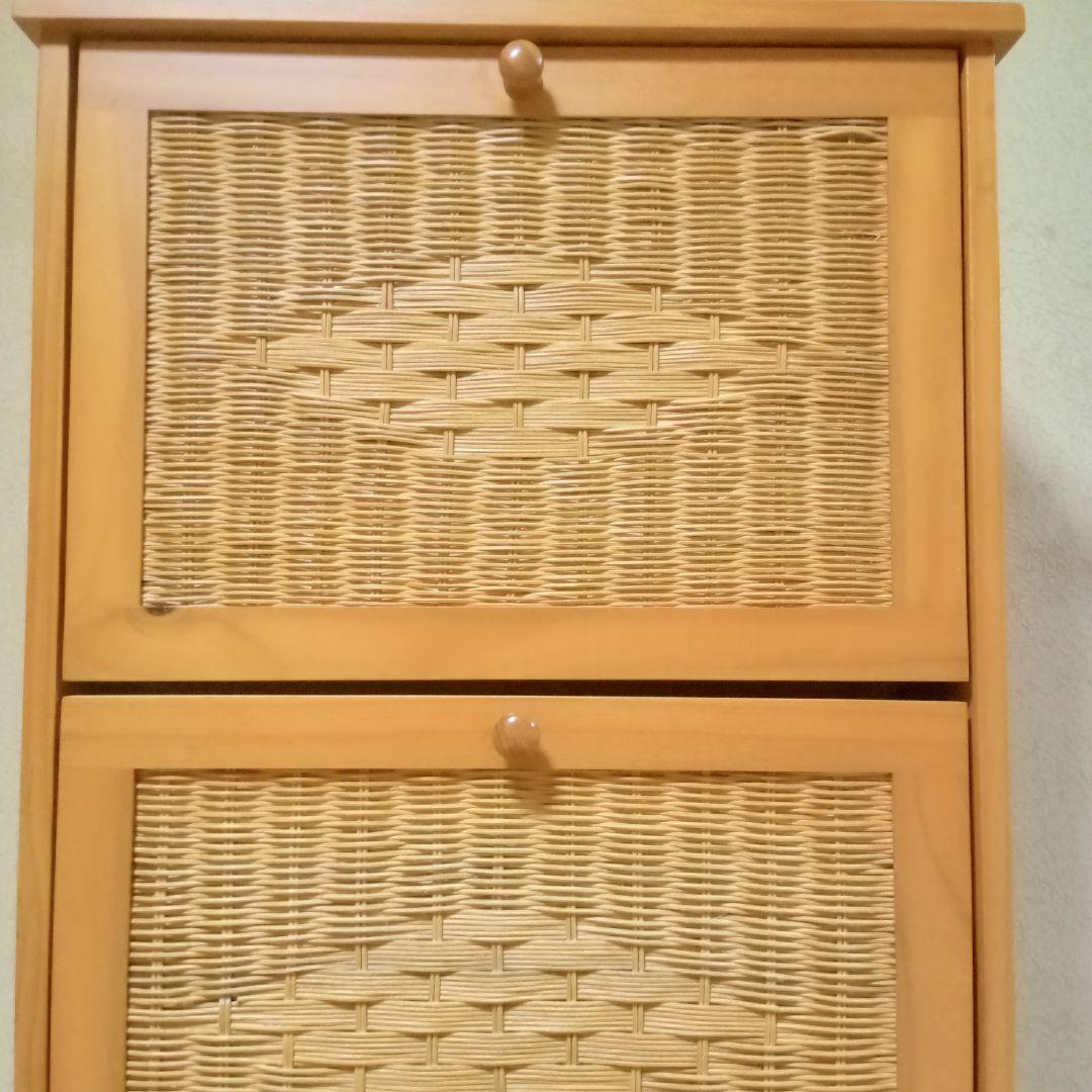 ラタン調ルーバー扉付き 3段薄型シューズラック/靴箱