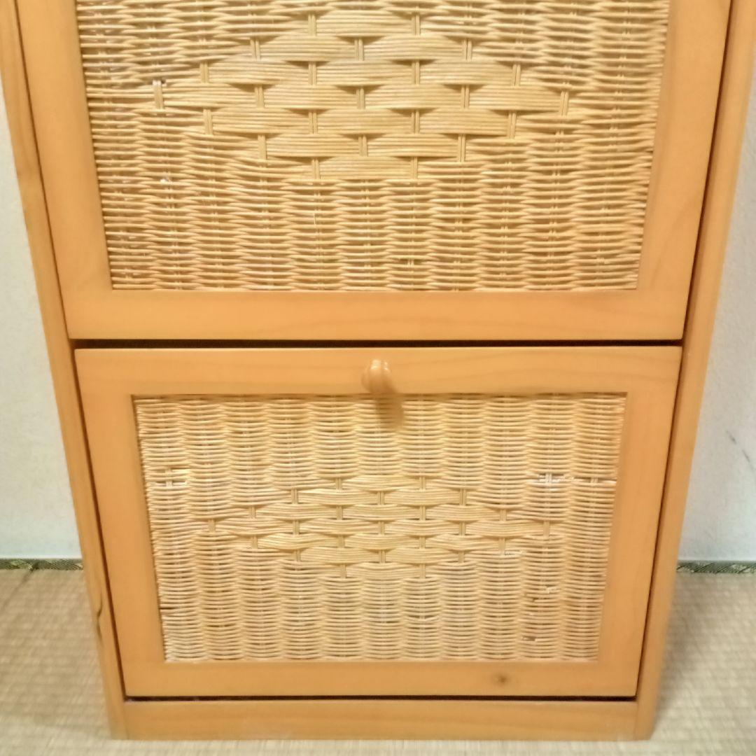 ラタン調ルーバー扉付き 3段薄型シューズラック/靴箱