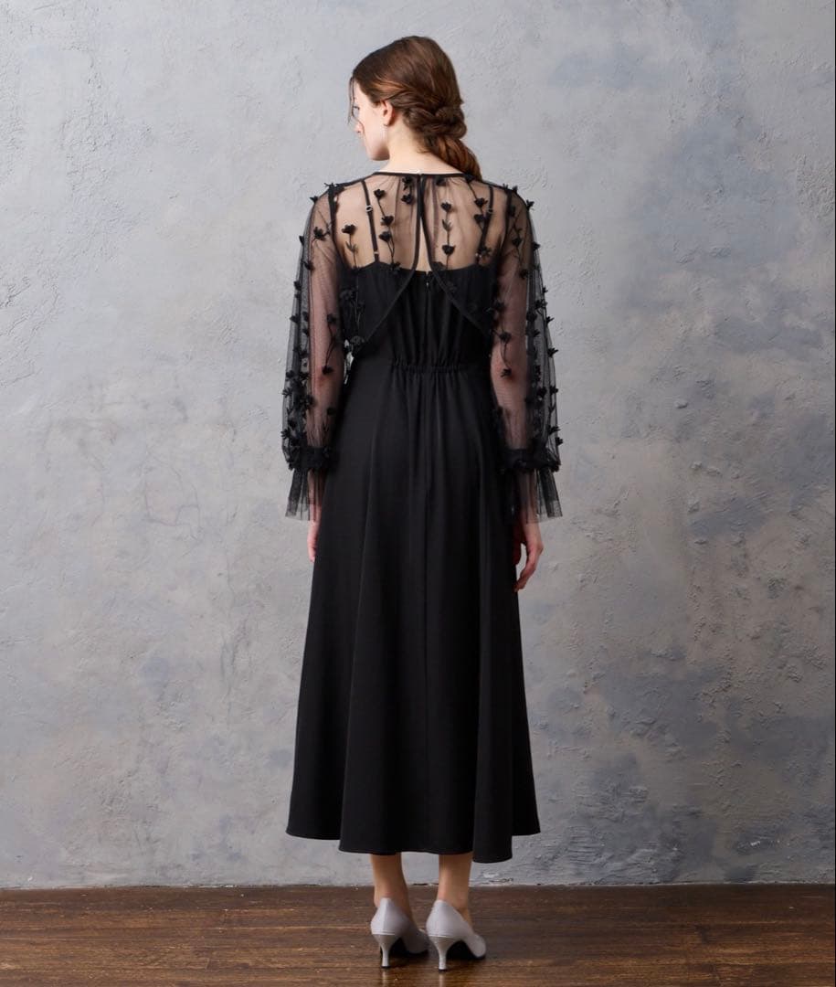 【aimer anche】フラワー刺繍ブラウス×フレアキャミソールワンピース/S