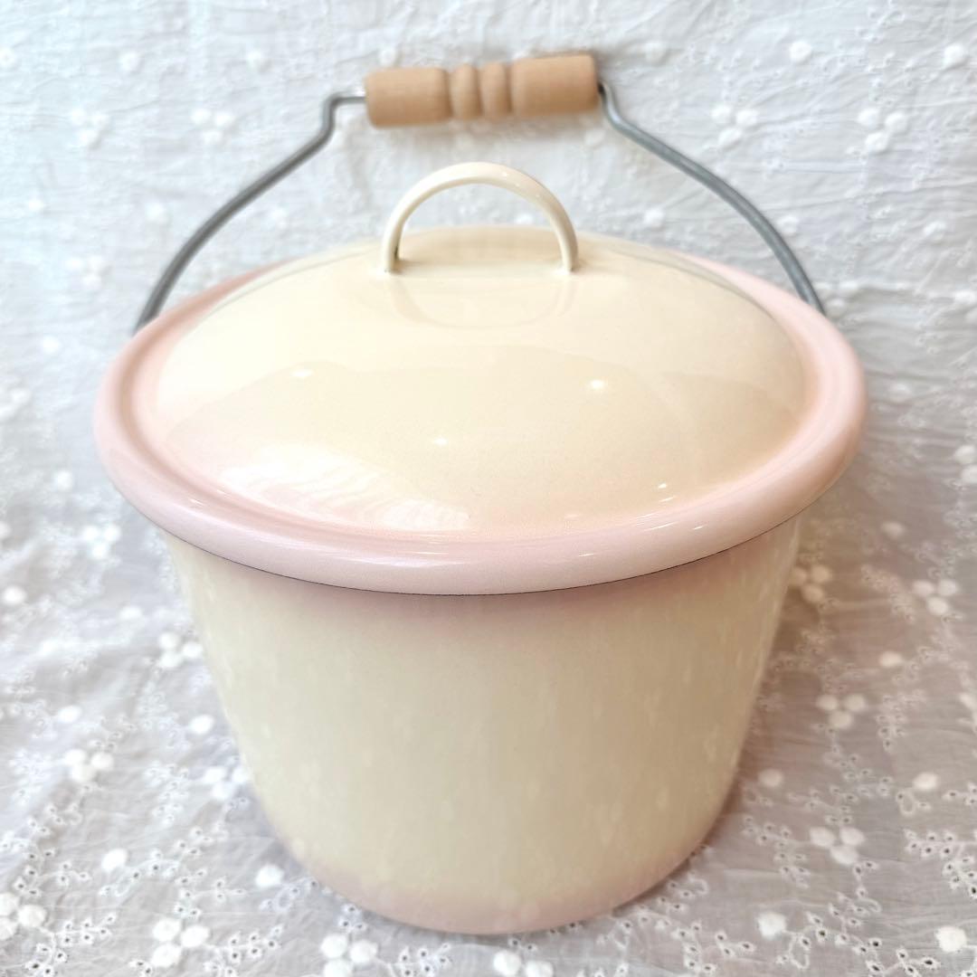 希少レア 旧イマン ダイアナローズ フタ付きミニバケツ ホーロー 花柄雑貨