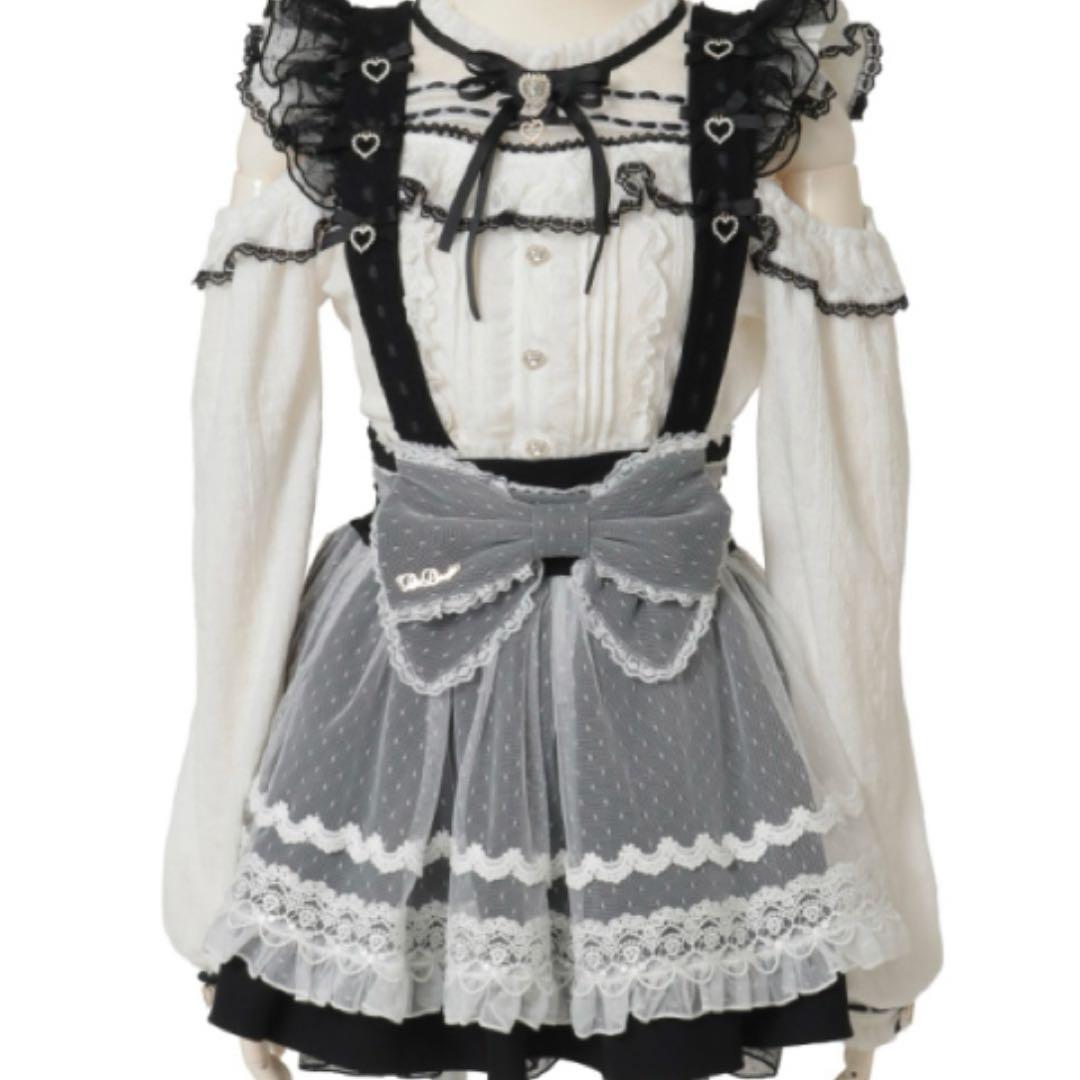 美品♡リズリサ♡メイドライクサスペンダー付スカート♡ブラック×ホワイト♡