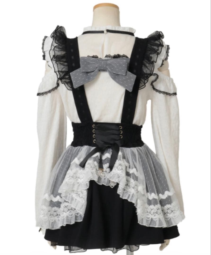 美品♡リズリサ♡メイドライクサスペンダー付スカート♡ブラック×ホワイト♡