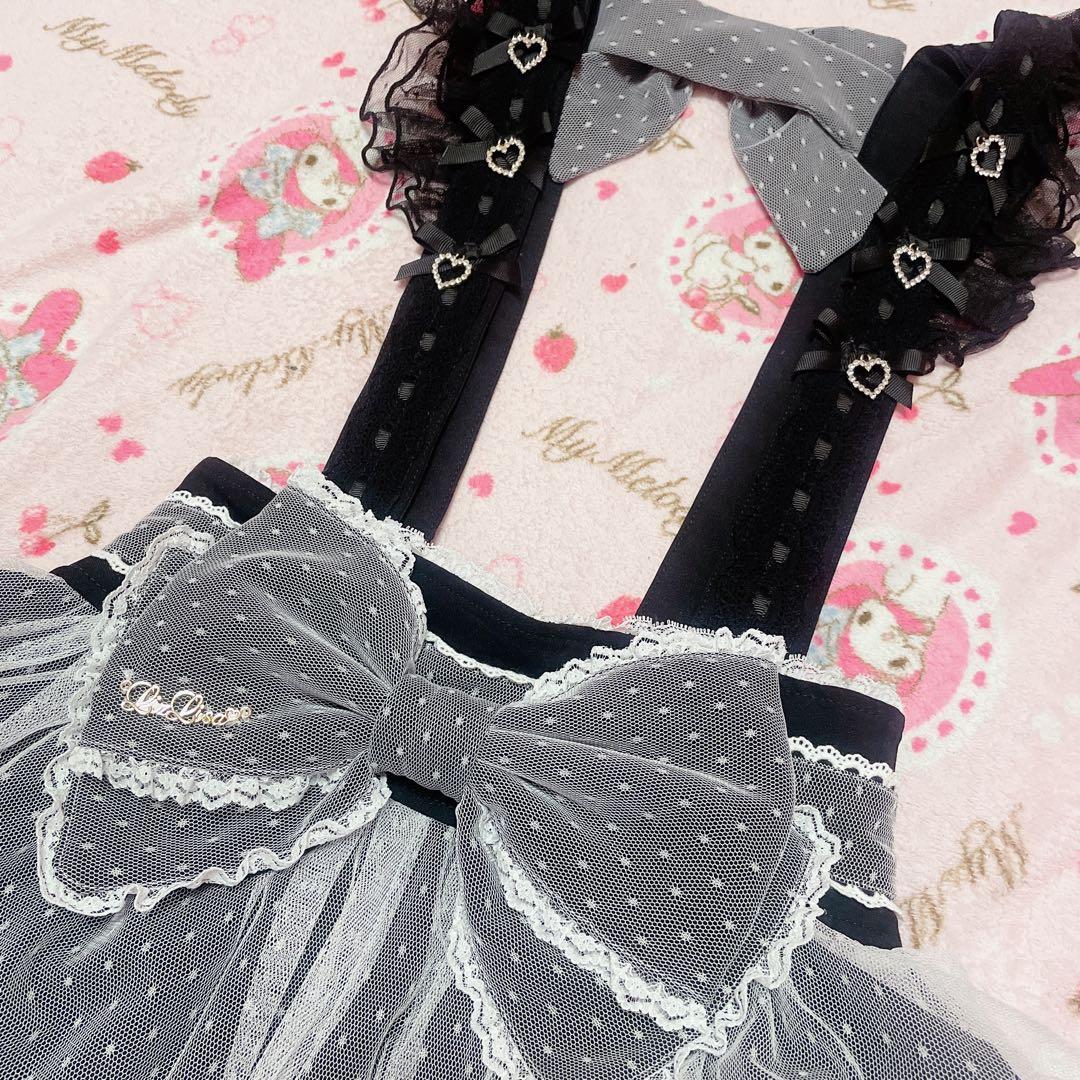 美品♡リズリサ♡メイドライクサスペンダー付スカート♡ブラック×ホワイト♡