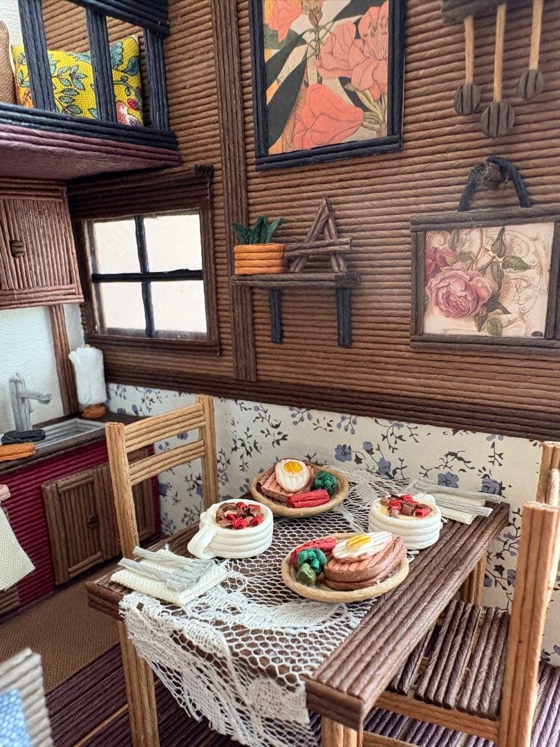 エコクラフト　紙バンド　ミニチュアダイニングキッチン