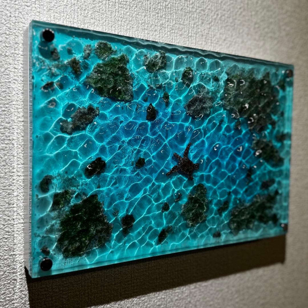 レジンアート オーシャンアート ウミガメ ホヌ 海 レジン アートパネル 壁掛