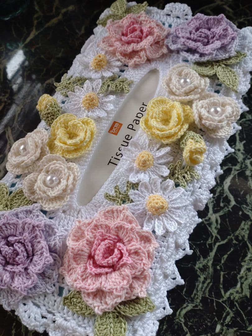 ティッシュボックスカバー かぎ編みインテリア生活道具 レース編みドイリー