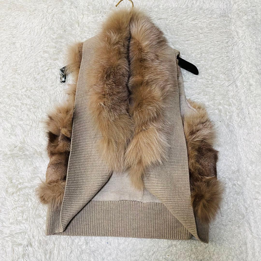 極美品◆ダブルスタンダードクロージング　ファー付きニットベスト　ブルーフォックス