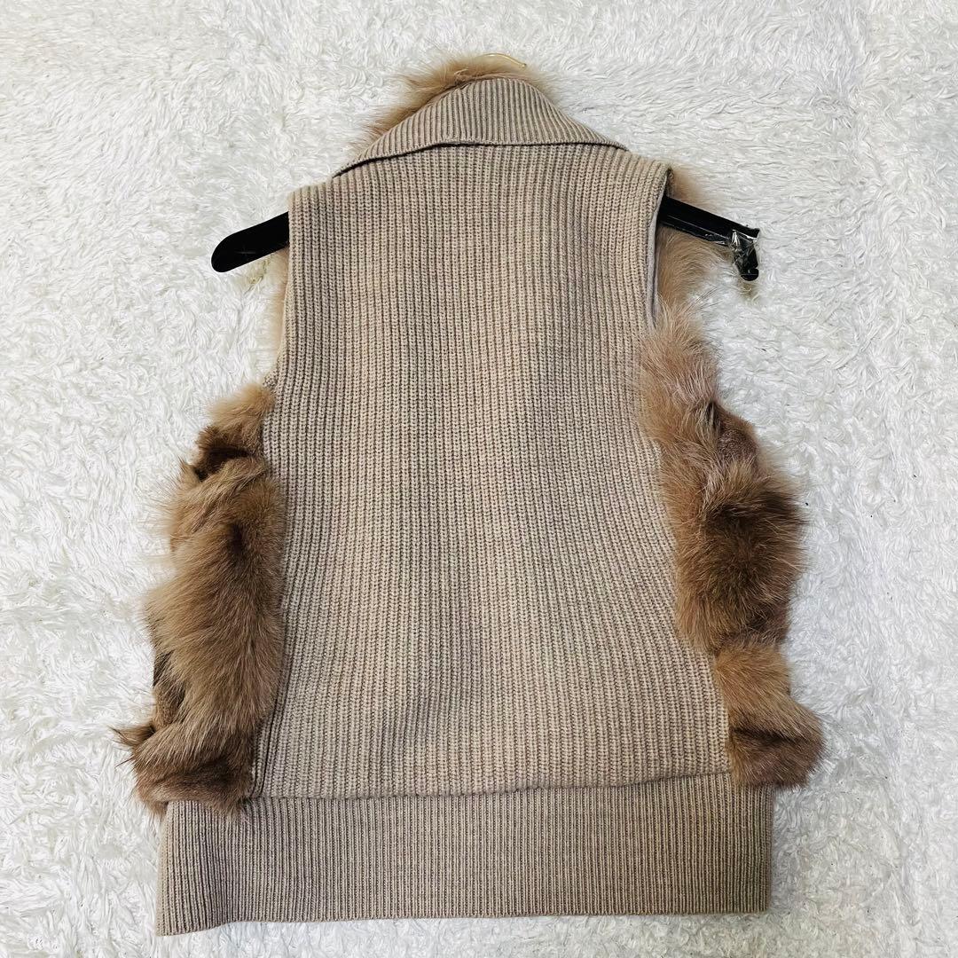 極美品◆ダブルスタンダードクロージング　ファー付きニットベスト　ブルーフォックス